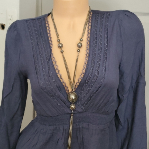 LAST ONE Spring 2021 Blue Lace V Neck Top - Picture 3 of 14